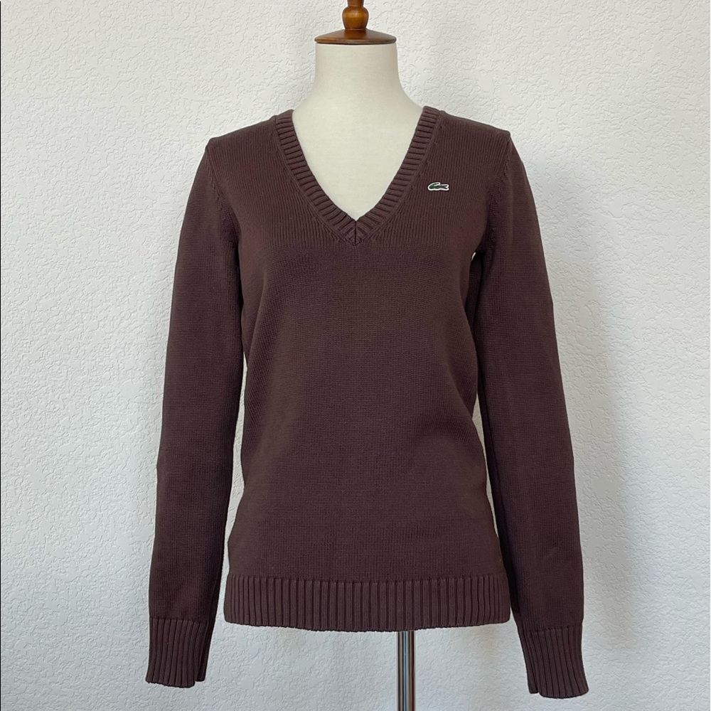 Lacoste brown cotton V-neck pullover sweater sz 38
